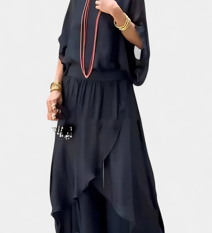 Maravilla Conjunto Fluido de Dos Piezas con Top Holgado y Falda Asimétrica