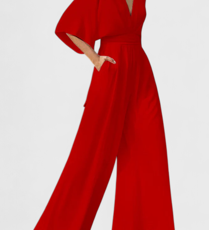 Isaura Mono Largo Elegante con Pierna Ancha y Escote en V