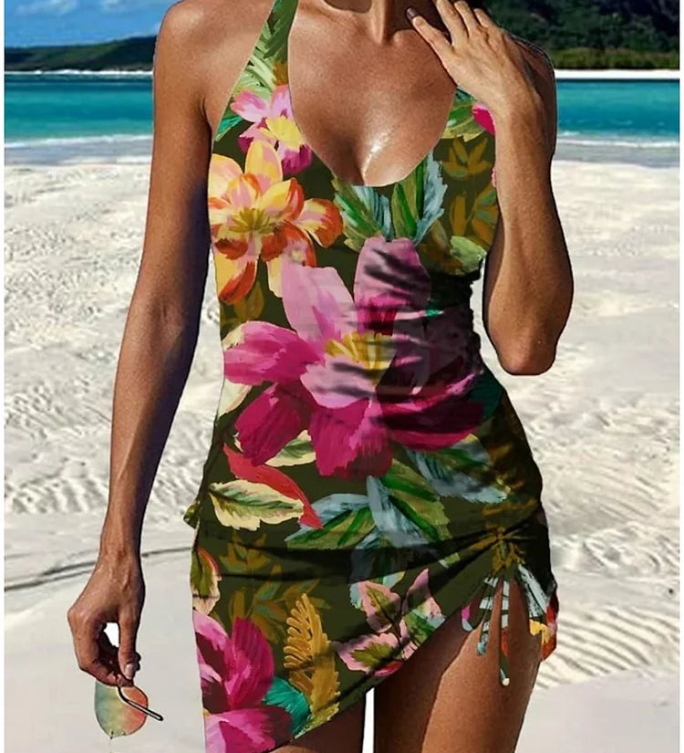 Lucía | Conjunto de Tankini Floral con Diseño que Cubre el Vientre