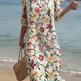 Amalia | Vestido de Playa Suelto con Bordado Floral