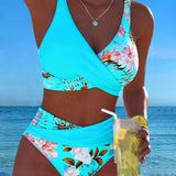 Valentina | Bikini con Estampado Floral Contrastante y Abertura