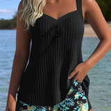 Marina | Tankini a Rayas de Dos Piezas con Pantalón Corto de Playa