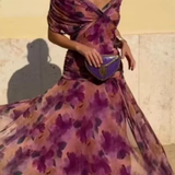Elisa | Vestido midi con escote bardot, diseño drapeado y estampado floral elegante