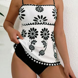 Lucía | Conjunto de Tankini con Estampado de Margaritas y Control de Abdomen