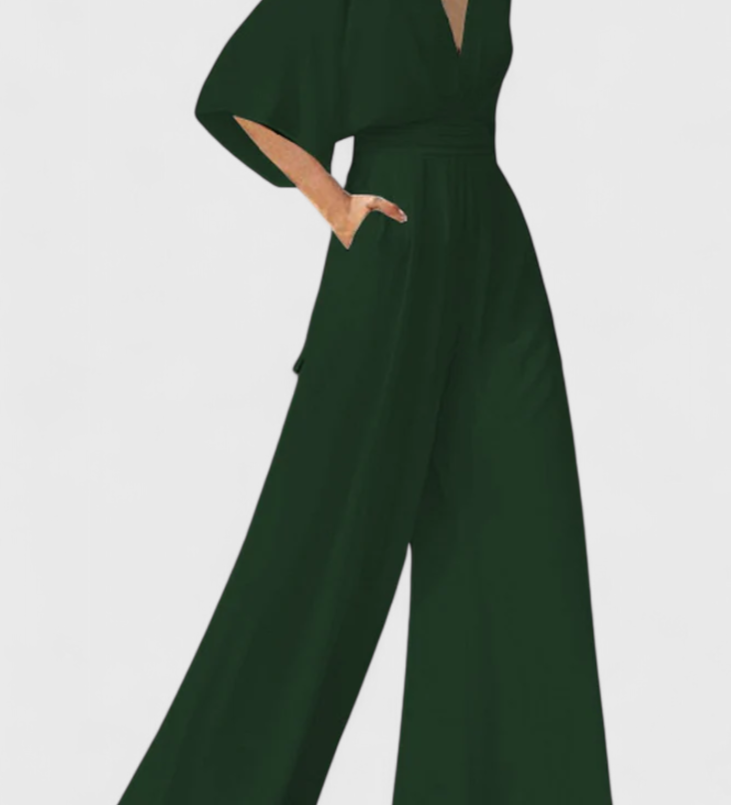 Isaura Mono Largo Elegante con Pierna Ancha y Escote en V