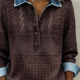 SOFIA – Sudadera de Punto Trenzado con Detalles en Denim