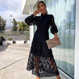 Sofía | Vestido midi de encaje con cuello alto y mangas largas elegantes