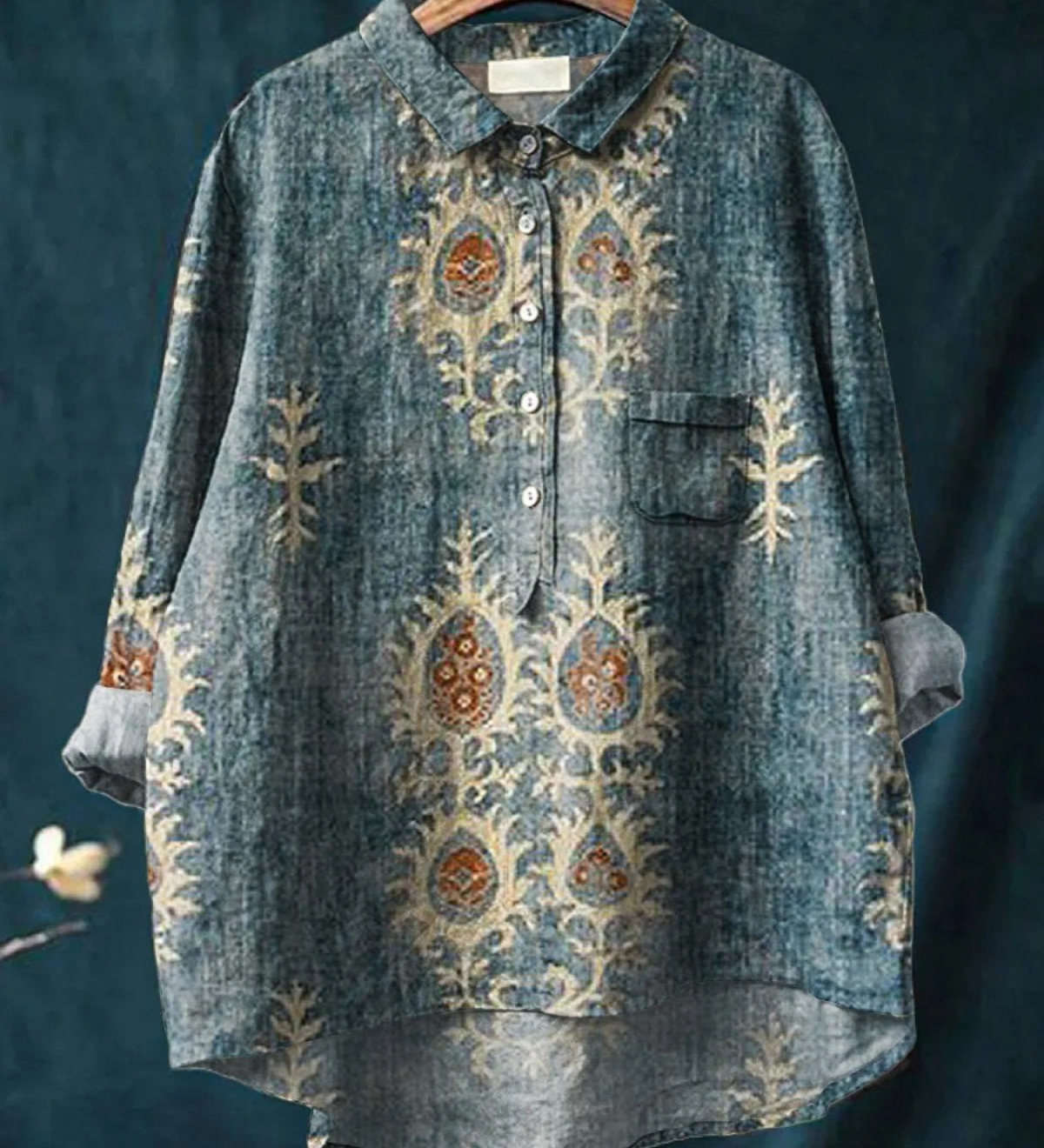 Ángeles | Camisa Casual de Arte Floral Étnico Vintage para Mujeres