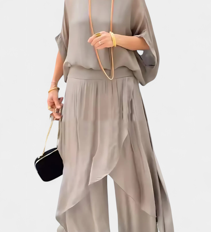 Maravilla Conjunto Fluido de Dos Piezas con Top Holgado y Falda Asimétrica