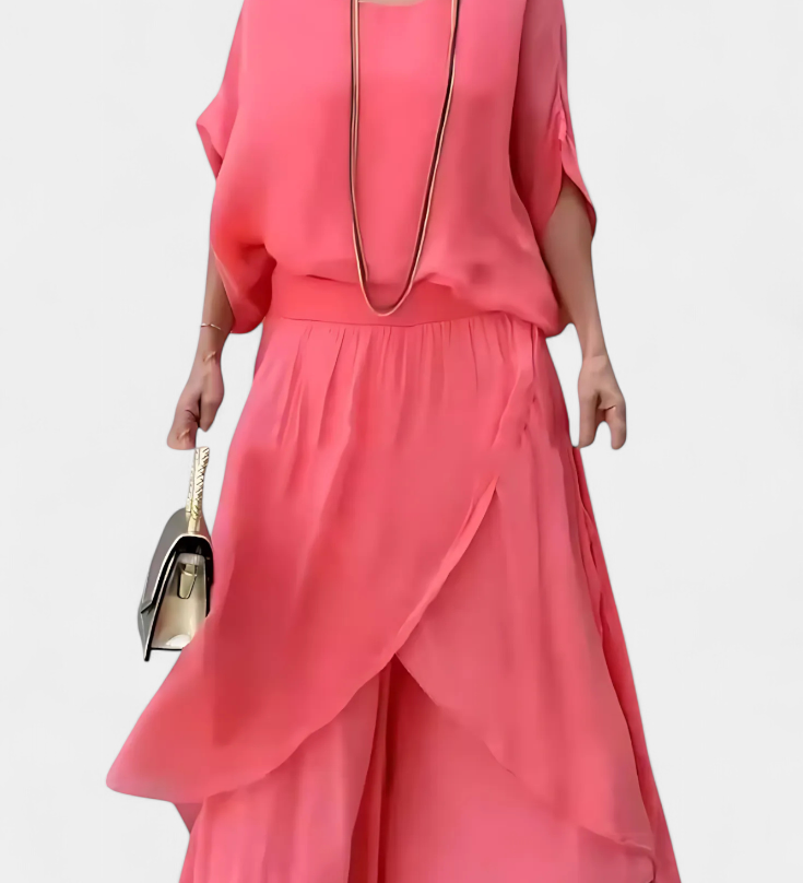 Maravilla Conjunto Fluido de Dos Piezas con Top Holgado y Falda Asimétrica