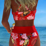 Valentina | Bikini con Estampado Floral Contrastante y Abertura