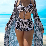 Luna | Conjunto de bikini de 3 piezas con estampado