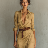 Daniela | Vestido maxi con solapa y mangas largas para mujeres