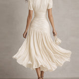 Adriana | Vestido midi de satén con rayas retro