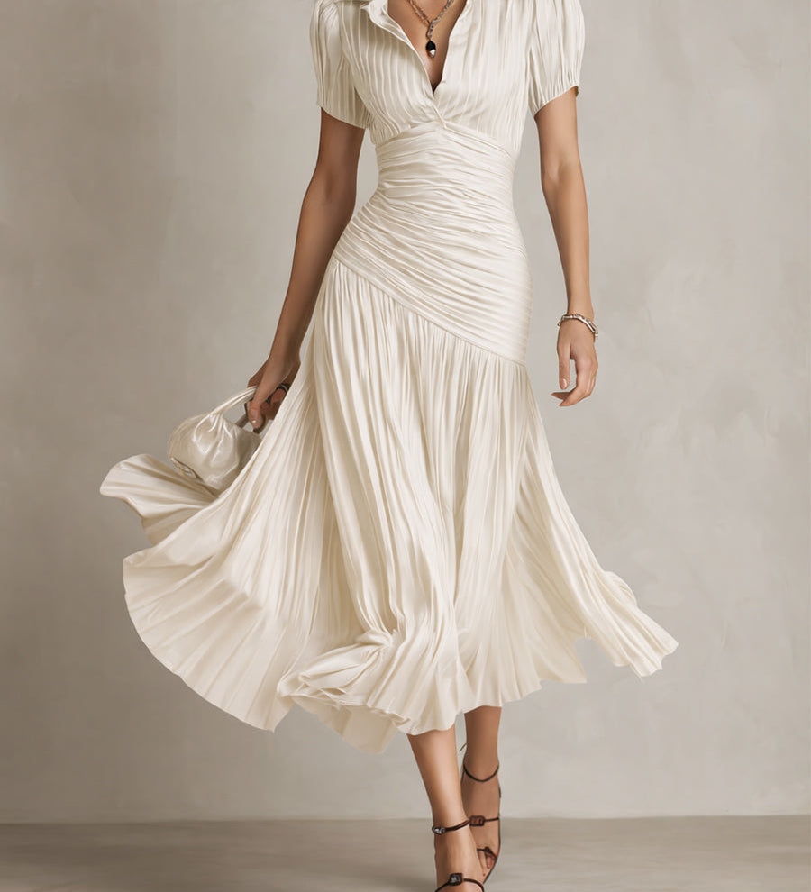 Adriana | Vestido midi de satén con rayas retro