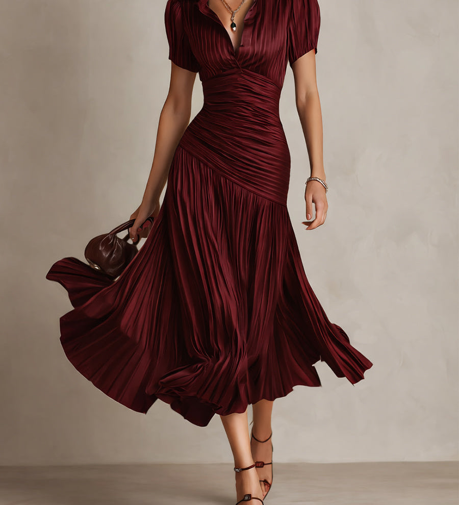 Adriana | Vestido midi de satén con rayas retro