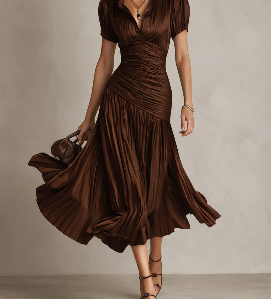 Adriana | Vestido midi de satén con rayas retro