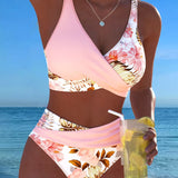Valentina | Bikini con Estampado Floral Contrastante y Abertura