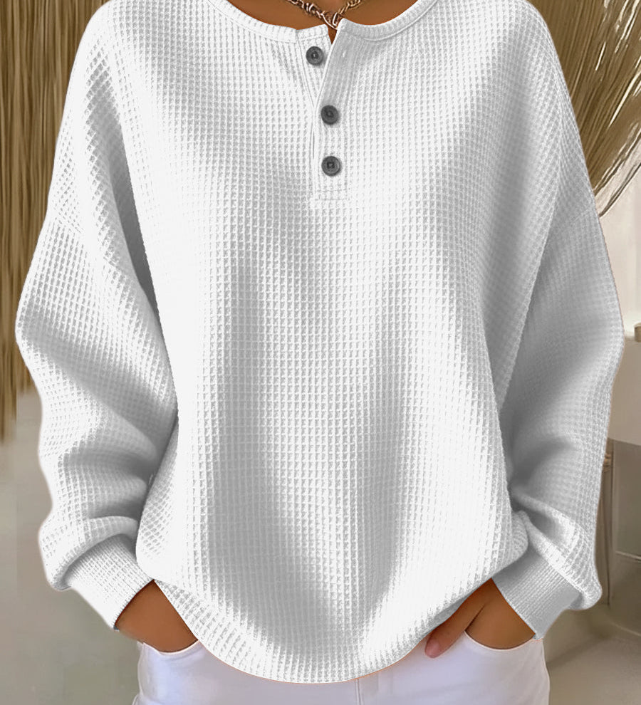 Nuria | Suéter Henley de Punto Waffle Acogedor