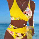 Valentina | Bikini con Estampado Floral Contrastante y Abertura