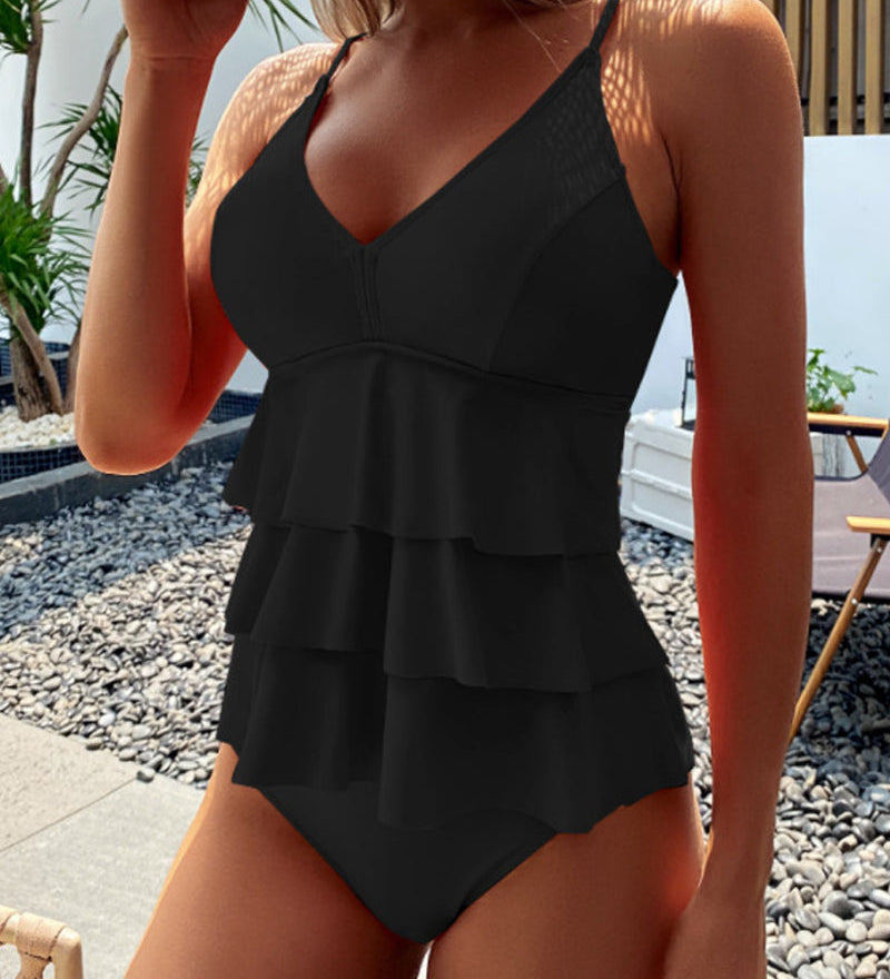 Valeria | Traje de Baño Liso con Volantes Elegantes