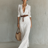 Daniela | Vestido maxi con solapa y mangas largas para mujeres