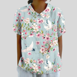 Isabel | Blusa Floral Elegante con Grullas Blancas
