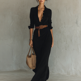 Daniela | Vestido maxi con solapa y mangas largas para mujeres