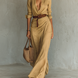Daniela | Vestido maxi con solapa y mangas largas para mujeres