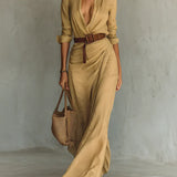 Carmen | Vestido maxi con solapa y cinturón en la cintura