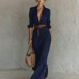 Daniela | Vestido maxi con solapa y mangas largas para mujeres