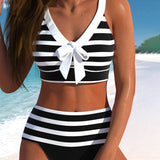 Marina | Bikini a Rayas de Cintura Alta
