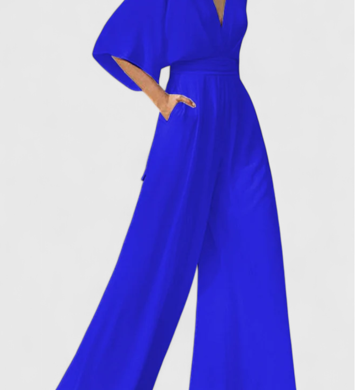 Isaura Mono Largo Elegante con Pierna Ancha y Escote en V