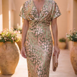 Elena | Vestido midi elegante con escote en V y estampado artístico