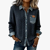 Begoña- Top de Punto con Detalles de Denim