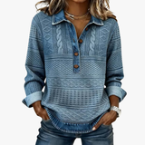 SOFIA – Sudadera de Punto Trenzado con Detalles en Denim