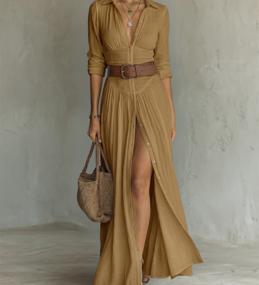 Aitana | Vestido maxi con cuello de solapa