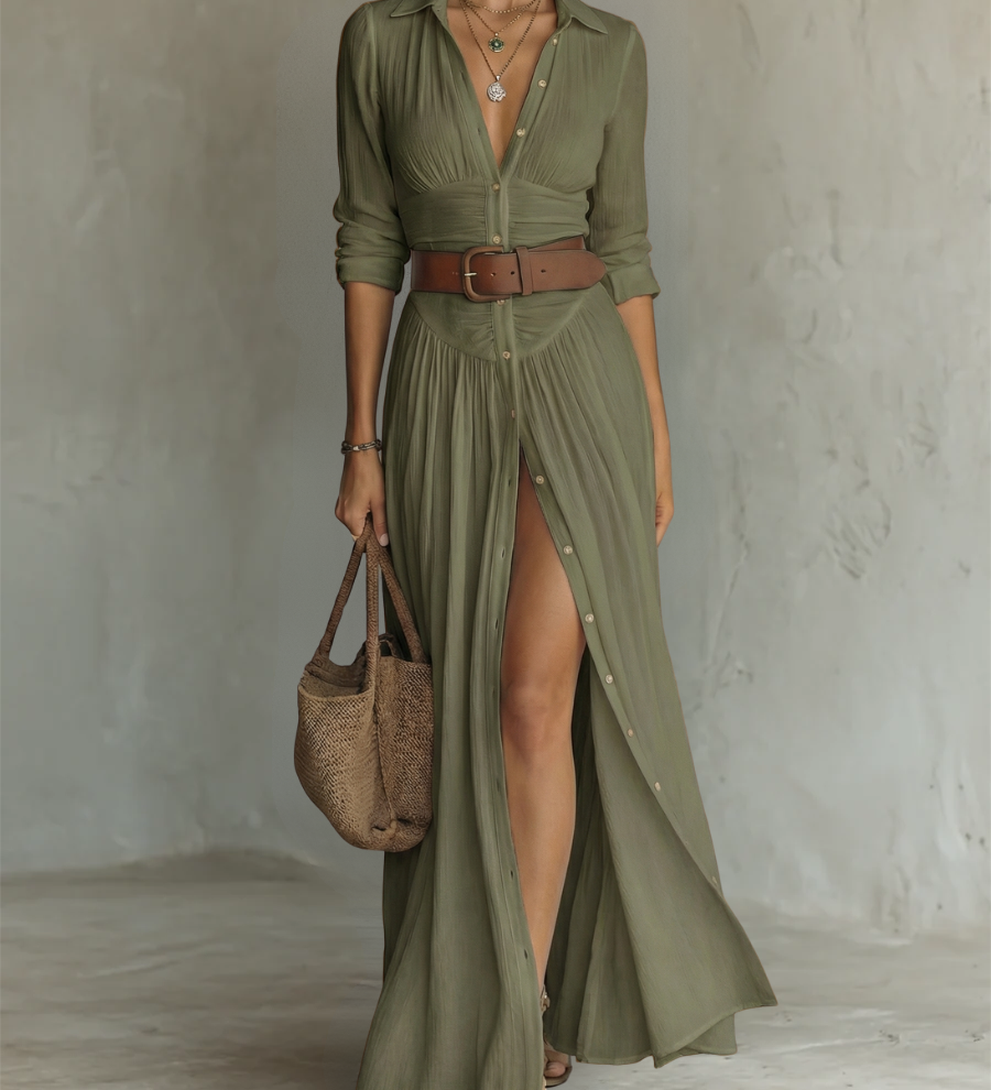 Aitana | Vestido maxi con cuello de solapa