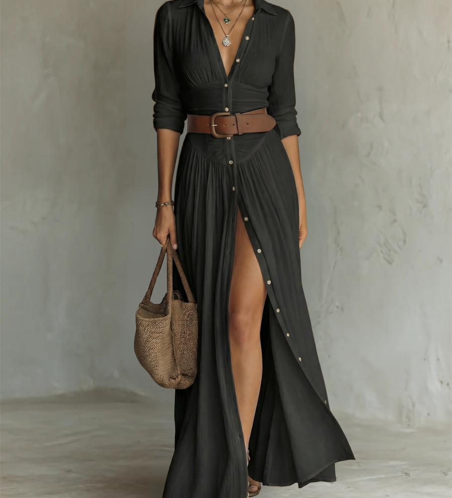 Aitana | Vestido maxi con cuello de solapa