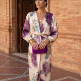 Claudia | Vestido midi cruzado con escote en V y estampado artístico elegante