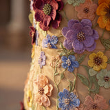 Lucía | Vestido midi palabra de honor con bordado floral en relieve