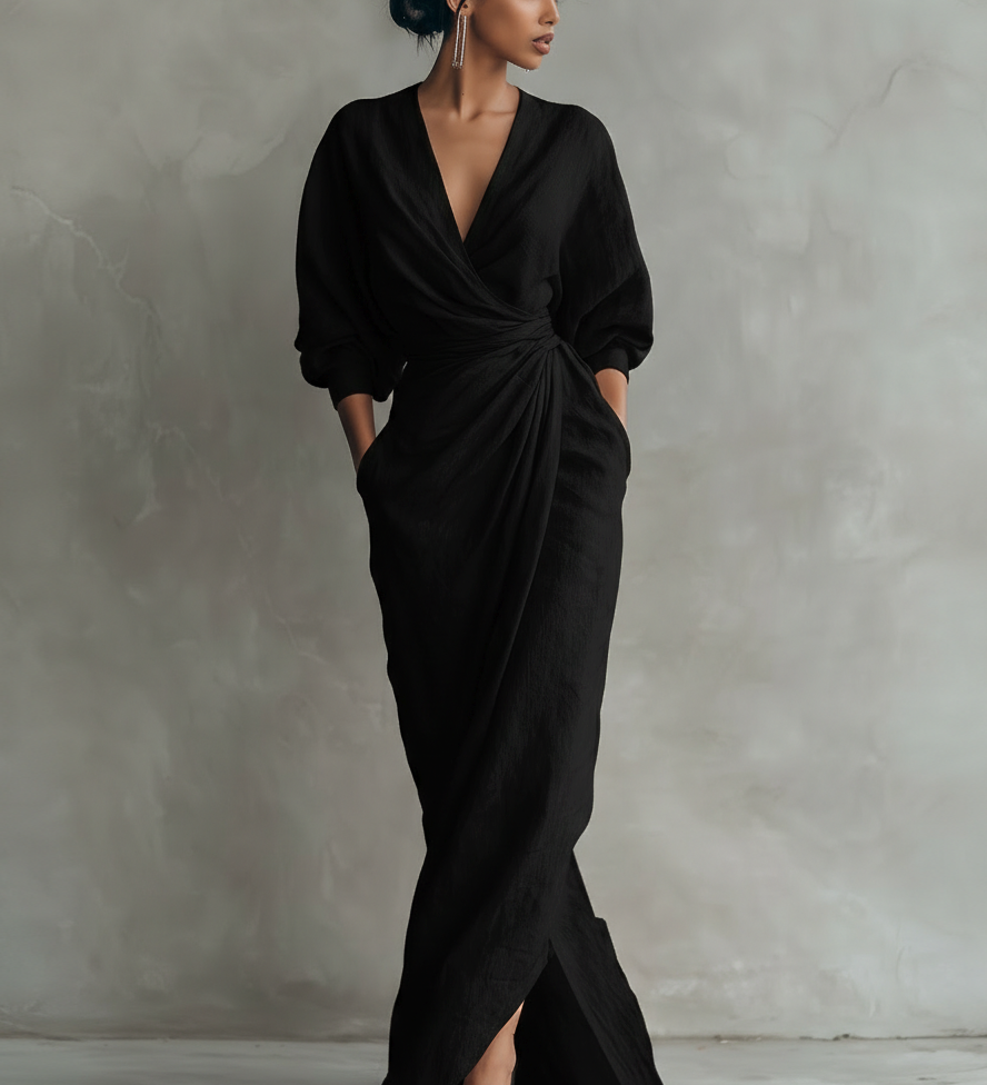 Alba | Vestido largo cruzado con escote en V y diseño drapeado elegante