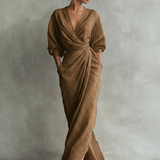 Alba | Vestido largo cruzado con escote en V y diseño drapeado elegante