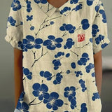 Aitana | Blusa Oriental Floral en Azul Índigo