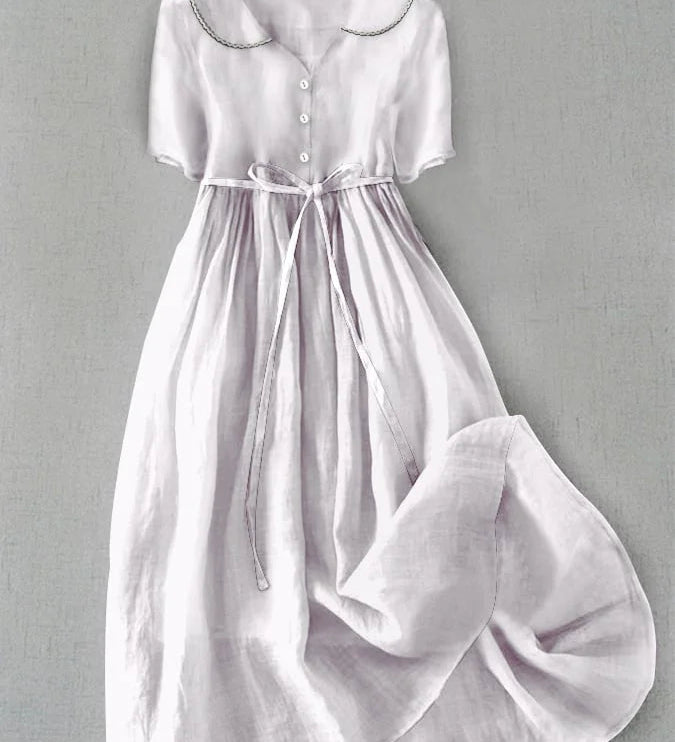 Isla | Elegante Vestido de Algodón-Lino de Manga Media