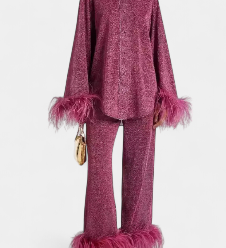 Polina Conjunto de Dos Piezas con Collar de Plumas