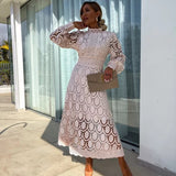 Sofía | Vestido midi de encaje con cuello alto y mangas largas elegantes