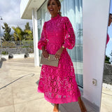 Sofía | Vestido midi de encaje con cuello alto y mangas largas elegantes