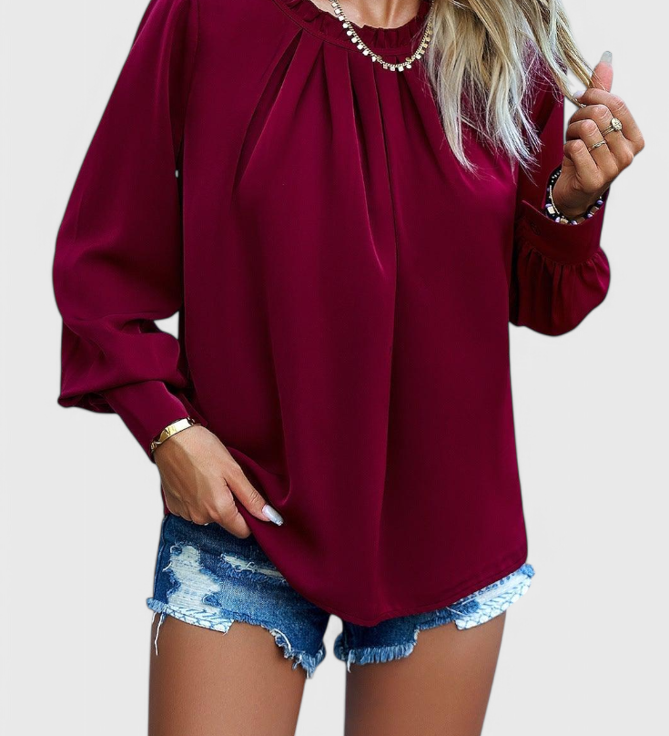 Dottie Top de Manga Larga con Cuello de Encaje