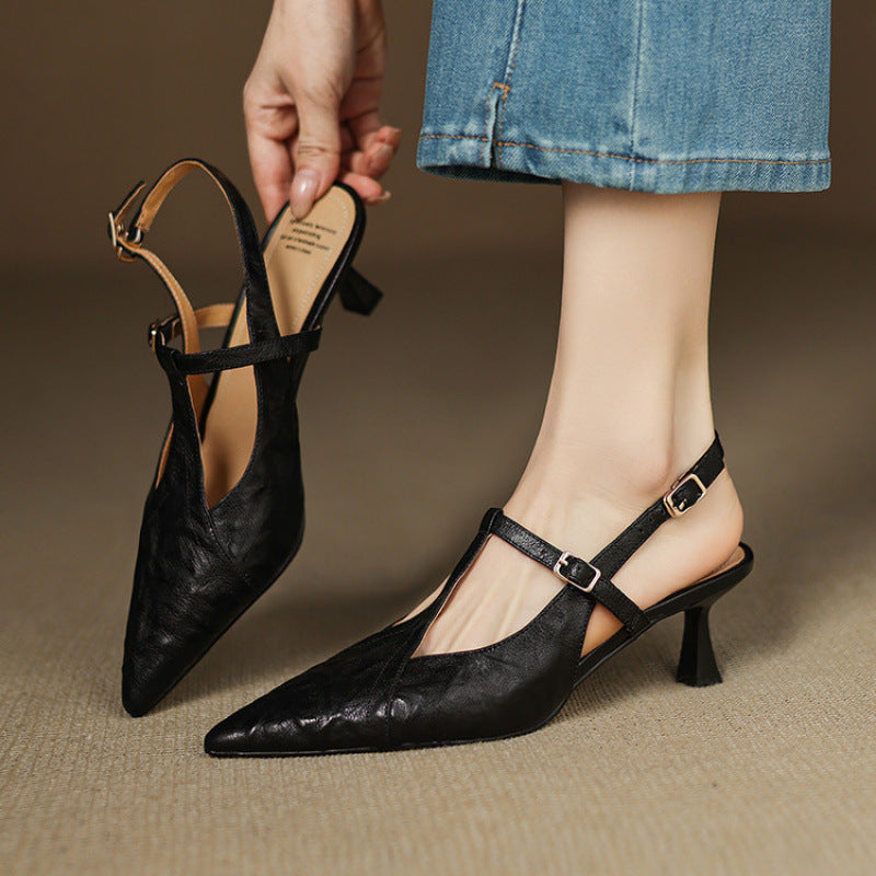 Tacones Altos de Cuero Noir Auténtico